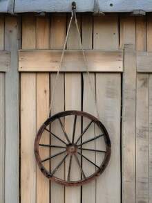 Pieza decorativa de arte en estilo vintage con rueda de camión/carruaje de madera - Redondo de 15/20cm Estilo rústico y campestre, adecuado para jardín, bar, posada, garaje y decoración de pared para jardín rural, en color marrón con cuerda de arpillera