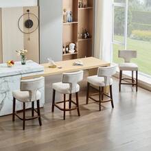 2-Piece Counter Height Bar Stools Set, Farmhouse Linen Upholstered Kitchen Chairs With Ergonomic Curved Backrest & Solid Hardwood Frame - Vintage Industrial Accent Stools For Coffeehouse, Breakfast Nook, Home Office - 2PC-B款-米色 - 查看 3