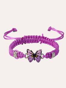 1pc Butterfly Bracelet Women's Butterfly Pendant Woven Bracelet Is Adjustable - Black - View 3