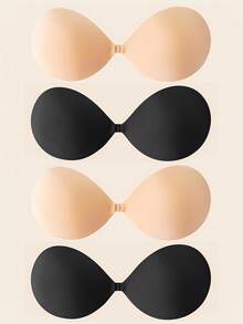 2/4pcs Solid Color Shell Shaped Adhesive Nipple Covers, Invisible Bras Strapless, Silicone Bras For Small Breasts - Multicolor - View 1