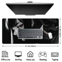 1 grote Anime Girls and Demons gaming-muismat met cool zwart design - dikke, antislip rubberen basis, gemakkelijk schoon te maken, nauwkeurige randen, rechthoekige bureau-onderlegger voor gamers en op kantoor, bureau-onderlegger, opvallend karakterontwerp, gemakkelijk schoon te maken oppervlak