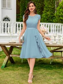 MIUSOL Floral Lace Corset With Ruffle Hem Cocktail Dress - Mint Blue - View 10