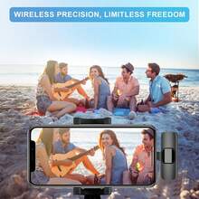 适用于 iOS Type-C 的无线领夹式降噪麦克风,即插即用,专业降噪夹式麦克风,适用于创作者和采访(50mAh 可充电电池) - 黑色 - 查看 6