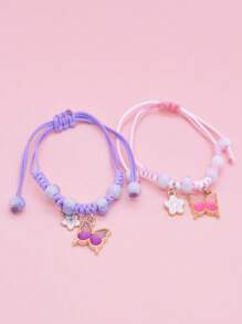 Set de 2 pulseras de la amistad tejidas ajustables con colgante de mariposa y flor, regalo para la mejor amiga
