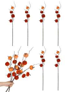 1 pieza/4 piezas/6 piezas Ramas artificiales de calabaza con tallos largos para decoración central en florero durante el Festival de la Cosecha de Otoño y Acción de Gracias, decoración de otoño, decoración del hogar de otoño, decoración de Halloween, decoración de habitaciones, plantas falsas, decoración de cocina