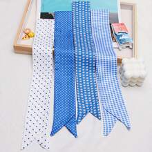 4pcs Blue Simple Long Headbands Women Summer Double-Sided Ribbon Hair Bands Scrunchy Hair Ties Decorative Head Wrap Ponytail Holder Polka Dot Polyester Winter Hair Accessories