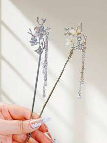 1pc Light Gold, Niche, Floral Cat's Eye, Crystal Tassel, High Class, Bohemian, Retro, Women's Hairpin, Five-Color Stone Women's Hairpin, Chinese Style Cosplay, Cute Personalized Elegant Hair Accessory, Gift For Friends And Girlfriends,Chinese Hair Sticks,Chinese Hair Accessories,Hair Sticks,Lily Of The Valley,Hair Chopsticks For Women Hair Bun Hair Bun Maker Bun Hair Piece Hair Styling Pins