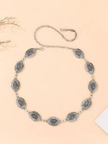 Vintage Silver Color Belt, Multi-Functional Dress Accessory, Elegant Summer Fashion Waist Chain, Retro Casual Style With Oval Hollow Design, Women Jewelry - Gold - View 9