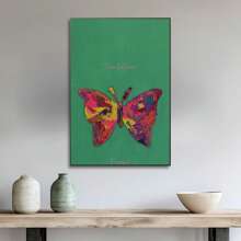 1pc Colorful Butterfly Decor On Green Prints Canvas Painting "Vibrant Butterfly On Green Background" Decor For Bedroom ,Living Room ,Office Room ,Wall Decor