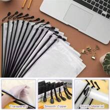 Bolso con cremallera de malla estilo carpeta, 12 piezas de estuches de lápices transparentes de plástico, billeteras, carpetas, bolsas de almacenamiento impermeables para útiles escolares, facturas, cosméticos, papelería y accesorios de viaje, negro, estuche para lápices, bolsa escolar