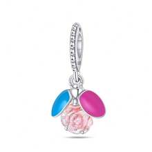 1 pièce Pendentif en argent sterling 925 avec pierre scintillante lumineuse et colorée en forme de papillon, fleur, oiseau, libellule, luciole brillant dans le noir. Convient pour la fabrication de bracelet et bijou pour femme.