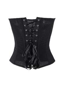 Sedessea 复古网纱半透明束身抹胸上衣，无肩带，带钢圈，胸前系带，打造性感乡村音乐会夏季度假造型，优雅迷人 - 黑色 - 查看 2