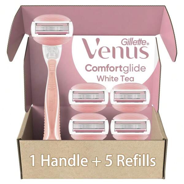 Gillette Venus Gillette Venus White Tea Women's Shaver,Private Area Shaver, 1 Handle+5 Replacement Blades