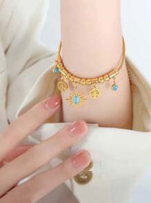 Colar com pingente de árvore da vida, girassol, estrela e lua em estilo boêmio vintage com pulseira de contas turquesa para mulheres