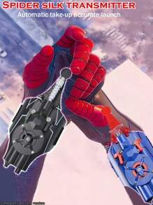 1 Set 3M Range Strong Suction Spider Web Shooter Glove (Incl. USB Cable, Screwdriver) Superhero Cosplay Red/Blue Wrist-Mounted Auto-Retractable Rechargeable Role Play Toy For Halloween, Comic-Con & Costume Parties