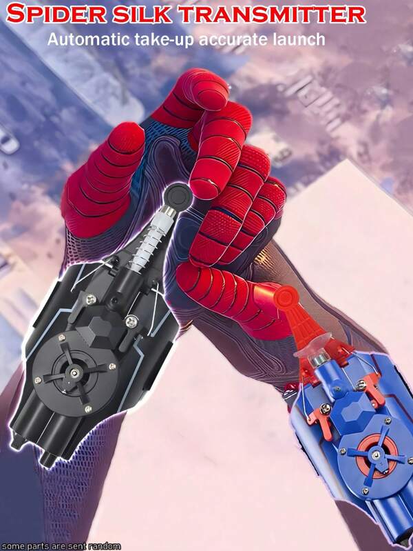1 Set 3M Range Strong Suction Spider Web Shooter Glove (Incl. USB Cable, Screwdriver) Superhero Cosplay Red/Blue Wrist-Mounted Auto-Retractable Rechargeable Role Play Toy For Halloween, Comic-Con & Costume Parties