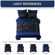 7 Pieces Grey/Blue/Black Striped Comforter Sets Queen King Bed In A Bag Warm Soft Microfiber Complete Bedding Sets With Sheet Set And Pillowcase For All Seasons - 藍色 - 查看 3