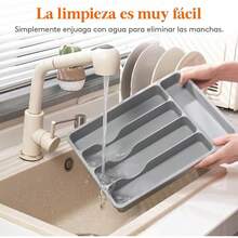 Caja de Organizador de Cuberteros Con Tapa, Bandeja Utensilios de Plástico para Cajon Cocina Encimera, Caso de almacenamiento para Cuchillo/Cuchara/Tenedor/Vajilla, 5 compartimentos, Turquesa - Gris - Ver 9