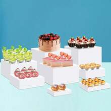 BINBE 8 Pcs Acrylic Risers For Display, White Cube Box Dessert Stand With Hollow Bottoms, 8 Different Size Product Display Risers For Party Decor (Cube-8) - Black(7,8,9,10)" x 1Set - View 6