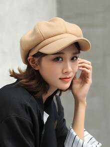 1 件韩式贝雷帽，时尚八角帽，女式艺术家帽，新款纯色，羊毛混纺帽檐贝雷帽，英式报童帽，适合日常佩戴、节日、聚会、典礼 - 黑色 - 查看 14