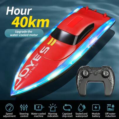 Barco de control remoto con luces de colores, barco de control remoto asequible de alta velocidad, equipado con doble motor y modo de luz nocturna, barco de control remoto S4/S6/S7, incluye 1-3 baterías, juguete de barco de control remoto para niños, regalo para niños, regalo de cumpleaños, regalo de vacaciones, regalo de Año Nuevo, regalo de Navidad