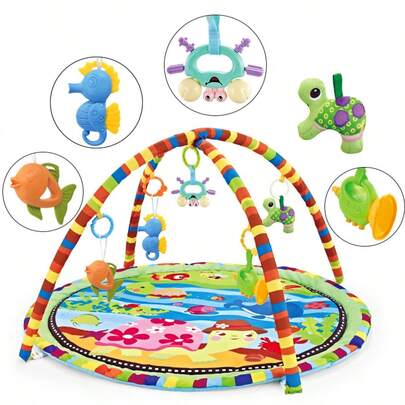 1 Set Colorful Baby Playmat & Activity Gym, Washable, 5 Detachable Toys, Promotes Visual, Auditory, Tactile, Cognitive Senses And Motor Skills Development For Newborns And Infants, Essential Gift