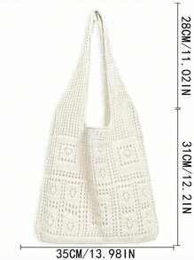 Minimalist Crochet Bag Hollow Out Design Vacation,School Bag,Large Capacity,Portable,For Teen Girls Women College Students,White-Collar Workers,Perfect For Work,Back To School,Middle School,High School,College,VacationSchool Bag