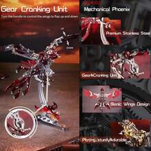Local Warehouse- Steel Animal Building Block Birthday Gifts For Men Women OreilleStar 3D Metal Puzzles For Adults Model Kits: DIY Assembly Mechanical Phoenix Stainless - Red Phoenix - View 3