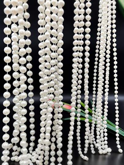 2m/78in, 10m/393in Faux Pearl Beaded Garland Chain, DIY Wedding Decor Curtain, Round Pearls Do Not Break When Cut