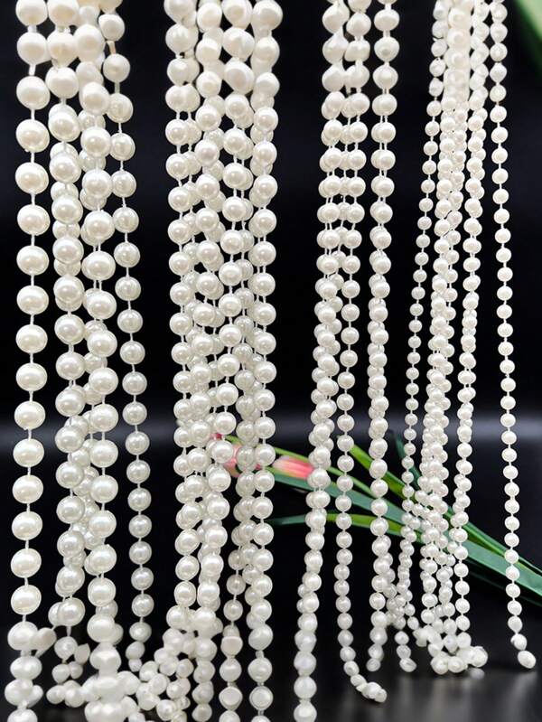 2m/78in, 10m/393in Faux Pearl Beaded Garland Chain, DIY Wedding Decor Curtain, Round Pearls Do Not Break When Cut