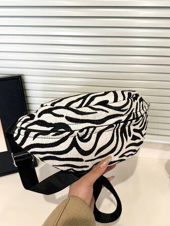 Women's Fashion Minimalist Zebra Print Shoulder Chest Bag & Waist Pouch, Versatile Daily Essentials, Spring/Summer
