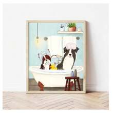 1pc Frameless Interesting Animal Print Canvas Posters Vintage Painting Highland Cow Dog Printing Wall Arts Modern Bathroom Wall Decoration Home Decoration Gift ,Wall Art With Frame