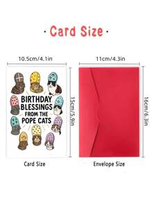 1 PIEZA Tarjeta de felicitación de cumpleaños con diseño de gato con mitra del papa, ilustración adorable, en blanco por dentro, bendiciones humorísticas, regalo para amantes de las mascotas, hombres, mujeres y amigos, tarjeta de cumpleaños felina única