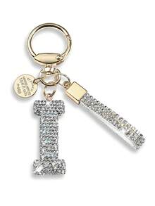 白色首字母钥匙扣礼物，适合女士女孩闪亮可爱背包汽车钥匙配件挂绳汽车配件包饰背包学校哥特式 Y2k 包挂绳带身份证夹汽车配件包饰