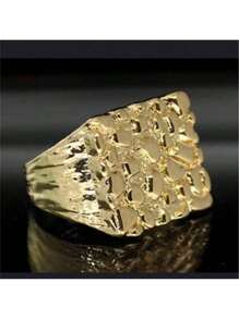 1pc Metallic Gold-Tone Minimalist Embossed Hiphop Men's Ring, Suitable For Casual Wear, Party, Event, Gift Giving