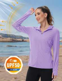 KEFITEVD Women's Sun Hoodies Lightweight Jacket For Women Zip Up UPF 50+ UV Shirt Long Sleeves - 淺紫色 - 查看 3