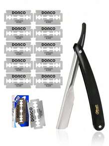 1 Black Scraper+10 Blades;Unisex Folding Travel Straight Edge Razor Set With Ultra-Thin Stainless Steel Double-Sided Blades, Suitable For Home And Salon Beauty Use
