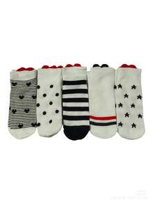 5 Pairs Women Short Socks With 3D Heart Design At Heel - Multicolor - View 4
