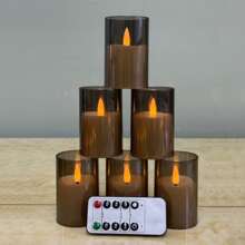 6pcs Set, Flameless Candle Lights With Remote Control & Timer - Premium Gray Electronic Candles, Battery Operated (Batteries Included), Ideal For Romantic Nights, Valentine's Day, Weddings, Eid, Ramadan, Easter - Warm Home Decor, Unbreakable Acrylic Candles, Suitable For Home, Bedroom, Weddings, Proposals, Christmas, Halloween, Company Dinners/Parties