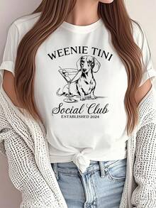 Dachshund Weenie Tini Social Club Lover Funny Weiner Dog-Shirt        Summer-Shirt Women - 白色 - 查看 1