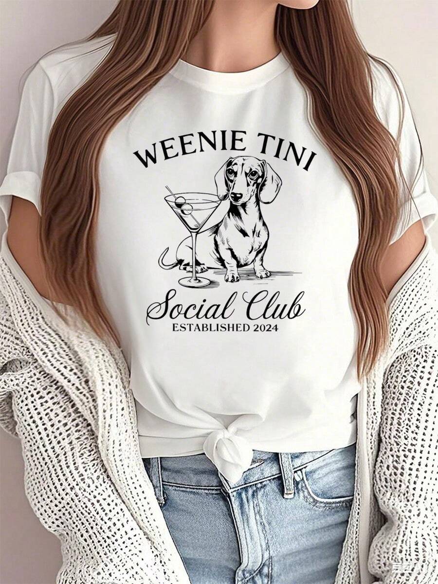 Dachshund Weenie Tini Social Club Lover Funny Weiner Dog-Shirt        Summer-Shirt Women - 白色 - 查看 1