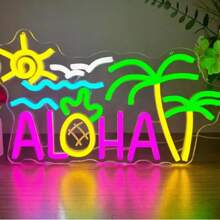Summer Neon Signage, Wall Decoration Hawaiian Sun Theme Neon Palm Tree Beach Summer House Coffee Shop Holiday Center Party Decoration