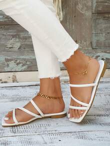 planare Giày sandal nữ thời trang thường ngày, kiểu dáng đi nghỉ mát, mũi vuông, in họa tiết hoa, màu đen, thoải mái, thích hợp cho trang phục đi biển. - trắng - Xem 9