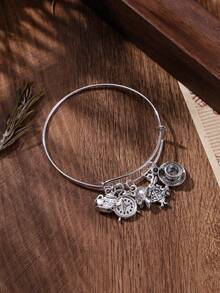 1pc Alice In Wonderland Bracelet With Rabbit Clock, Teapot, Teacup And Mushroom Charms, Suitable For Daily Wear - Antique Silver - View 3