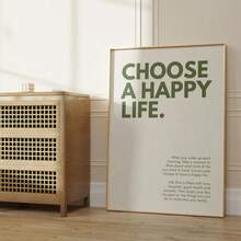 1pc Choose A Happy Life Print Green Text Print Home Decor Modern Canvas Painting Home Decoration Room Art Decor Wall Arts Optional Frame - Multicolor - View 16