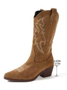 Fashionable & Versatile Women's Ankle Boots, New Autumn Pointed Toe, Comfortable Plain Color Chunky Heel Anti-Slip Shoes, Retro Embroidery Western Style,Cowboy Boots