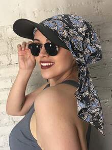 1件装女士印花头巾帽，时尚花卉筒帽，弯檐帽，欧美风格，适合搭配连衣裙