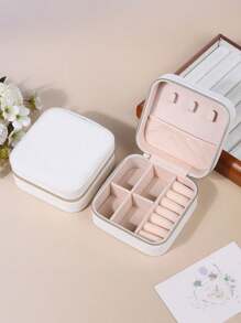 1pc Women Velvet Jewelry Box, Jewelry Storage Case, Travel Jewelry Organizer, Dual-Layer Portable Mini Jewelry Display And Storage Box, Suitable For Earrings, Rings, Necklaces, Bracelets, Nail Art, Mother's Day, Christmas, Halloween Gift For Her For Women Storage Organizer Travel Essentials Back To School Dormitory Storage