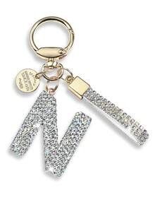 白色首字母钥匙扣礼物，适合女士女孩闪亮可爱背包汽车钥匙配件挂绳汽车配件包饰背包学校哥特式 Y2k 包挂绳带身份证夹汽车配件包饰