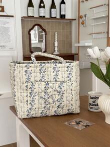 Cesta de almacenamiento suave con estampado de flores y vides, cesto de ropa rectangular con asa, de uso diario en el hogar para mujeres, para todo el año